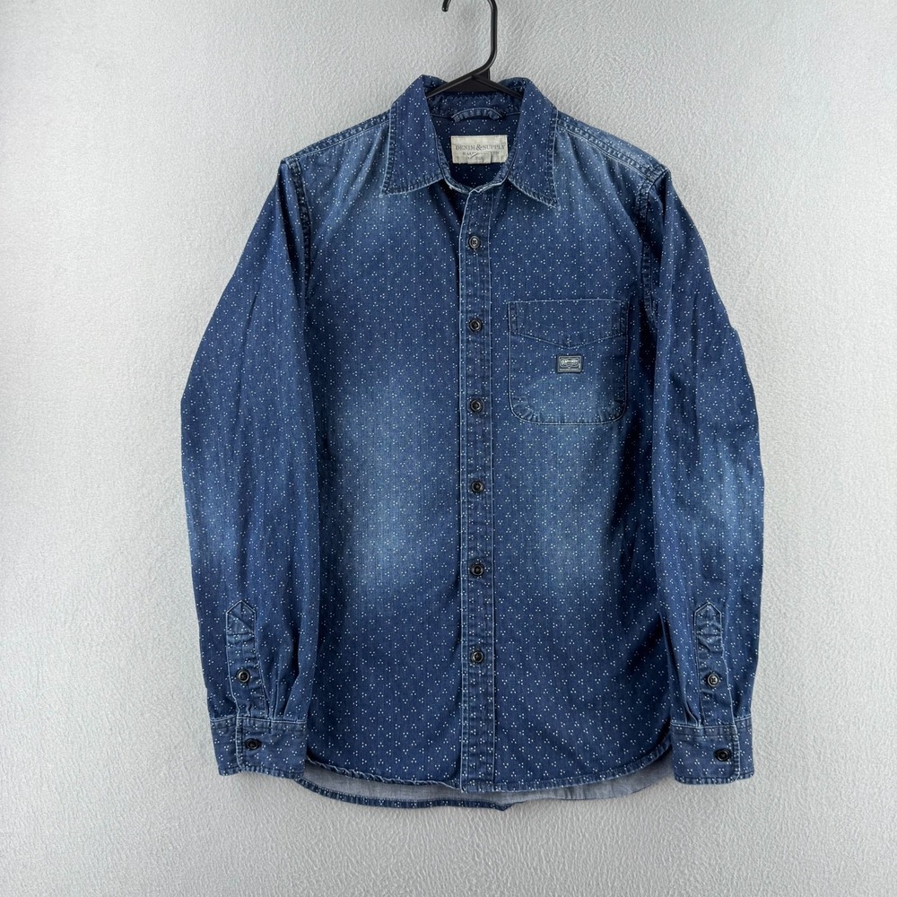 Ralph Lauren Denim & Supply Shirt Mens Small Indigo Chambray Calico Work‎ Button